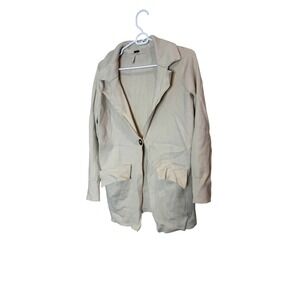 Free People Coatigan Jacket Womens Small White Ribbed Knit Bow Pocket Blazer‎